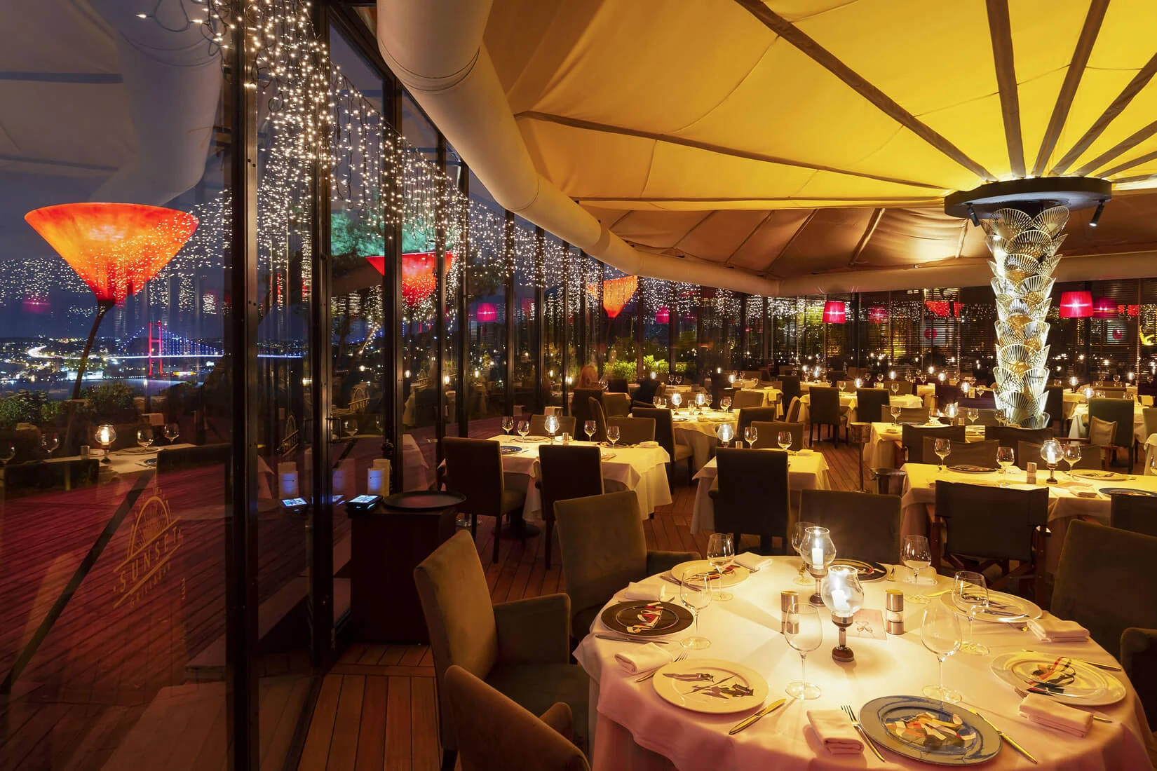 Dining room and Bosphorus views at Sunset Grill & Bar in Istanbul